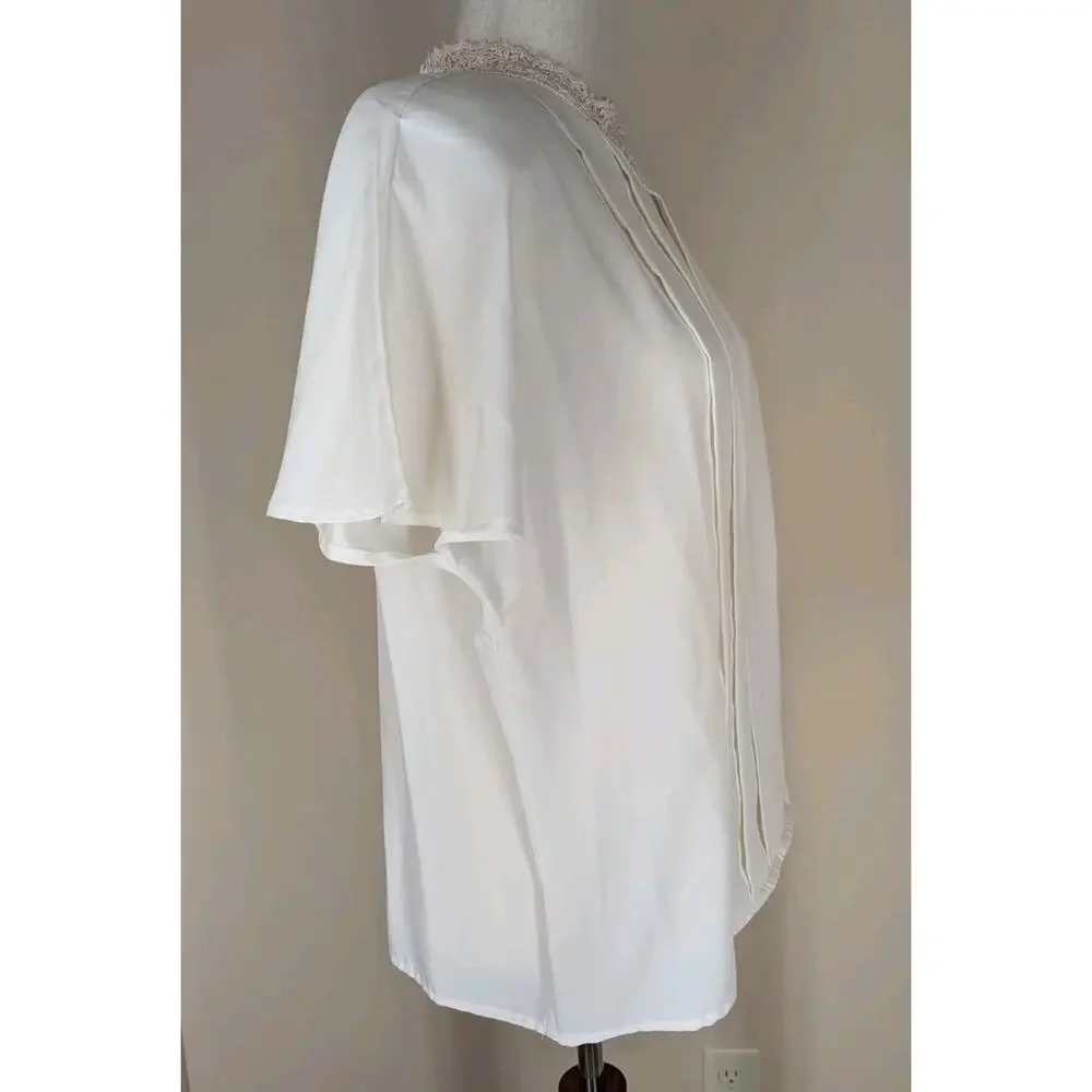 Vintage Christie & Jill Lace Blouse 14 Pleated Shirt Sleeve Cream Beige Dressy - Picture 4 of 10